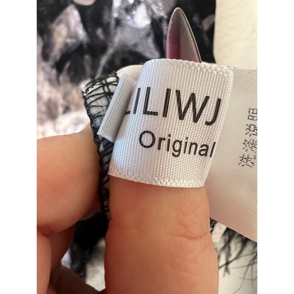 LILILIWJ Black‎ Floral Velvet Cheongsam Dress Feather Trim Mandarin Collar - Picture 6 of 11